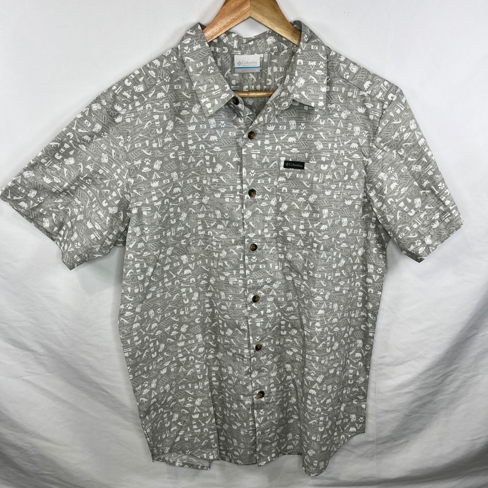 Columbia Rogers Peak Printed‎ SS Shirt Camping Outdoors Casual Gray Size M, NWT